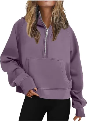 Sweatshirt For Women 1/2 Zipper Long Sleeve Crop Sweatshirts Loose Casual Fashion Y2K Clothes with Pocket