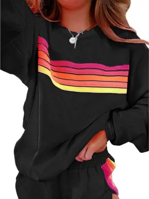 Sweatshirt For Women Loose Body-Covering Casual Suit For Women, Color-Blocked Long-Sleeved Two-Piece Suit