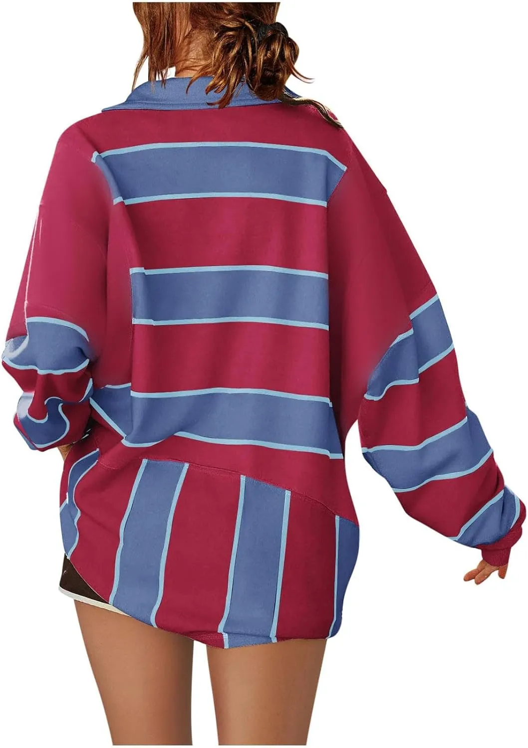 Sweatshirt For Womens Fashion Long Sleeve Striped Hoodies Collar Oversized Pullover Tops Fall outfits