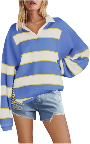 Sweatshirt For Womens Fashion Long Sleeve Striped Hoodies Collar Oversized Pullover Tops Fall outfits