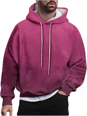 Sweatshirts for Men Oversized Casual Long Sleeve Gradient Drawstring Hoodies Loose Fit Hooded Sweatshirt with Pocket