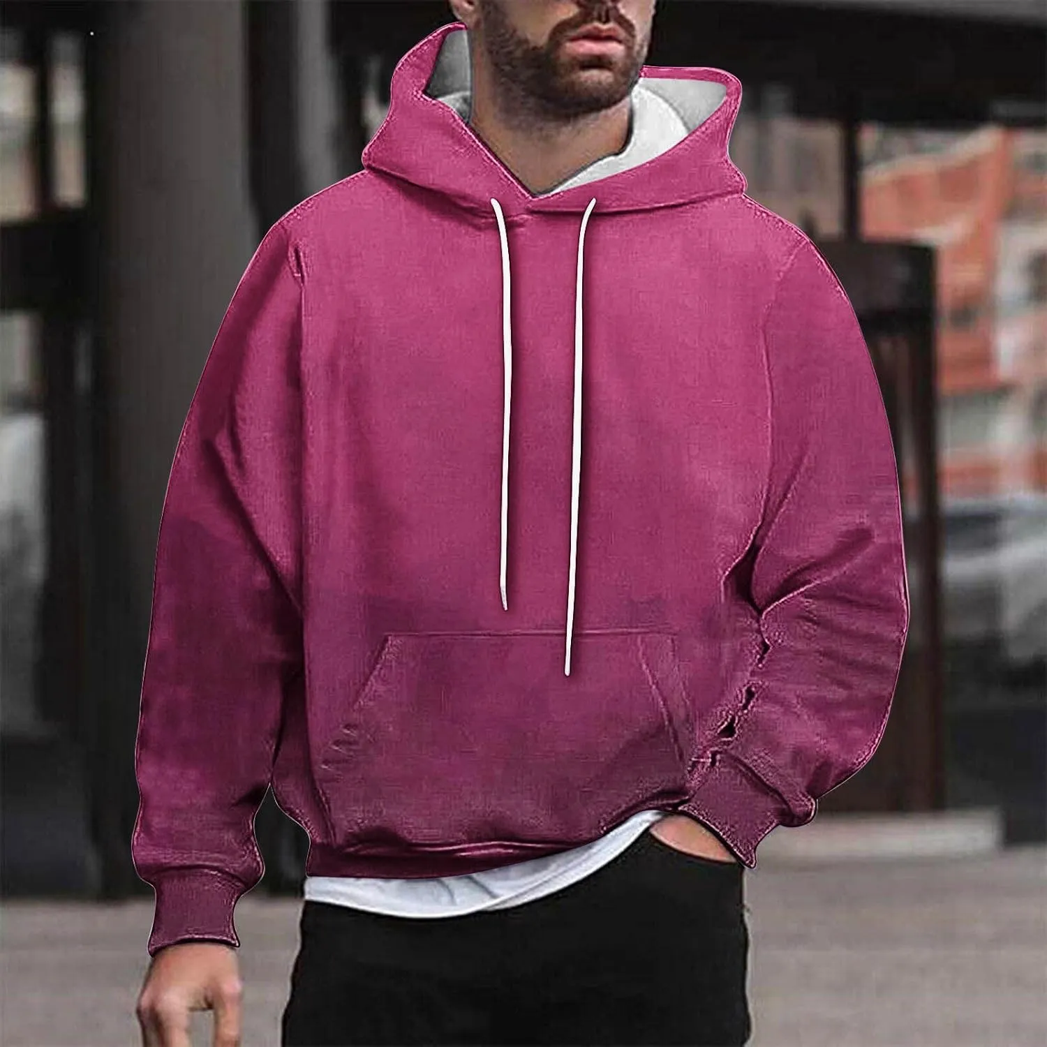 Sweatshirts for Men Oversized Casual Long Sleeve Gradient Drawstring Hoodies Loose Fit Hooded Sweatshirt with Pocket