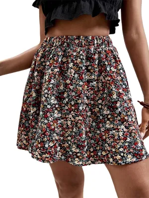 SweatyRocks Women's High Waist Mini Pleated Skater Skirt Flared A-Line Floral Short Skirt