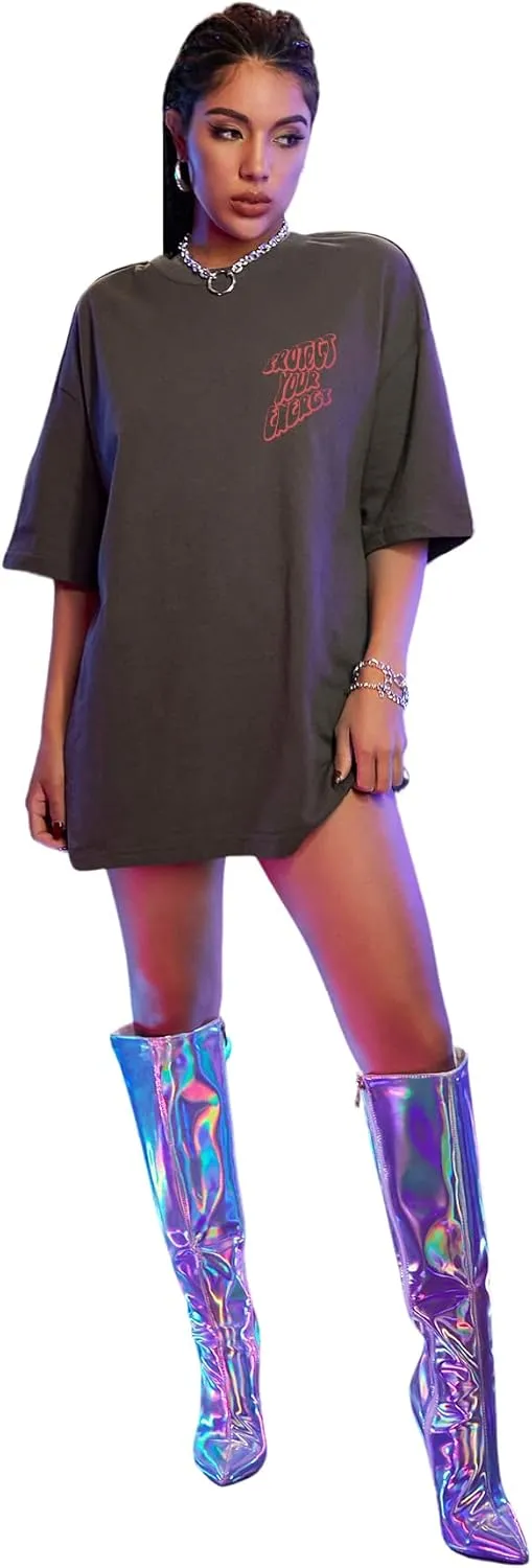 SweatyRocks Women's Short Sleeve Oversized Graphic Tees Round Neck Loose T-Shirt