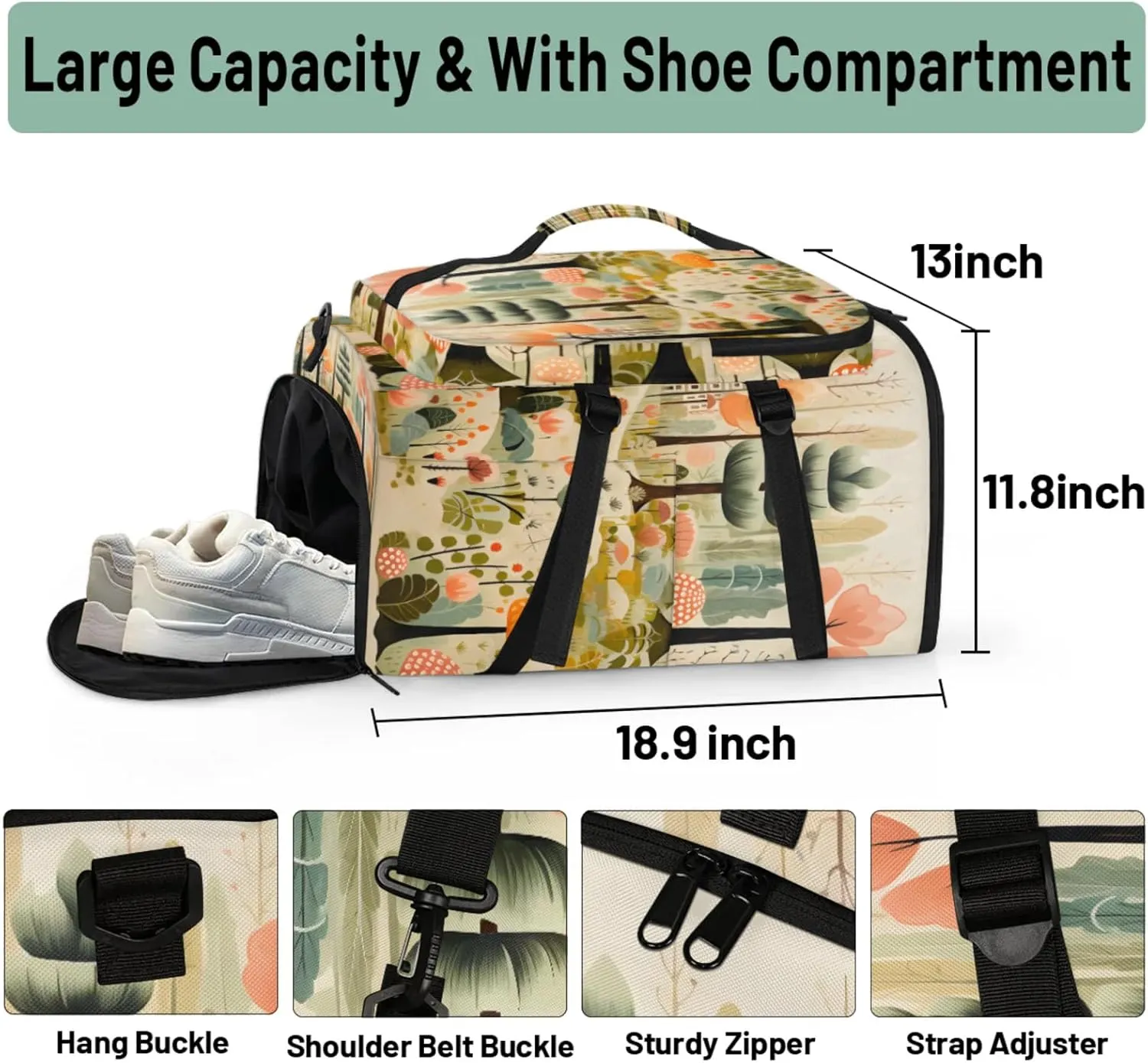 Tactical Sports Duffle Bag for Travel Waterproof Gym Bag with Shoe Compartment 48L Carry On Luggage for Men & Women 3-in-1 Durable Travel Luggage Forest Tree