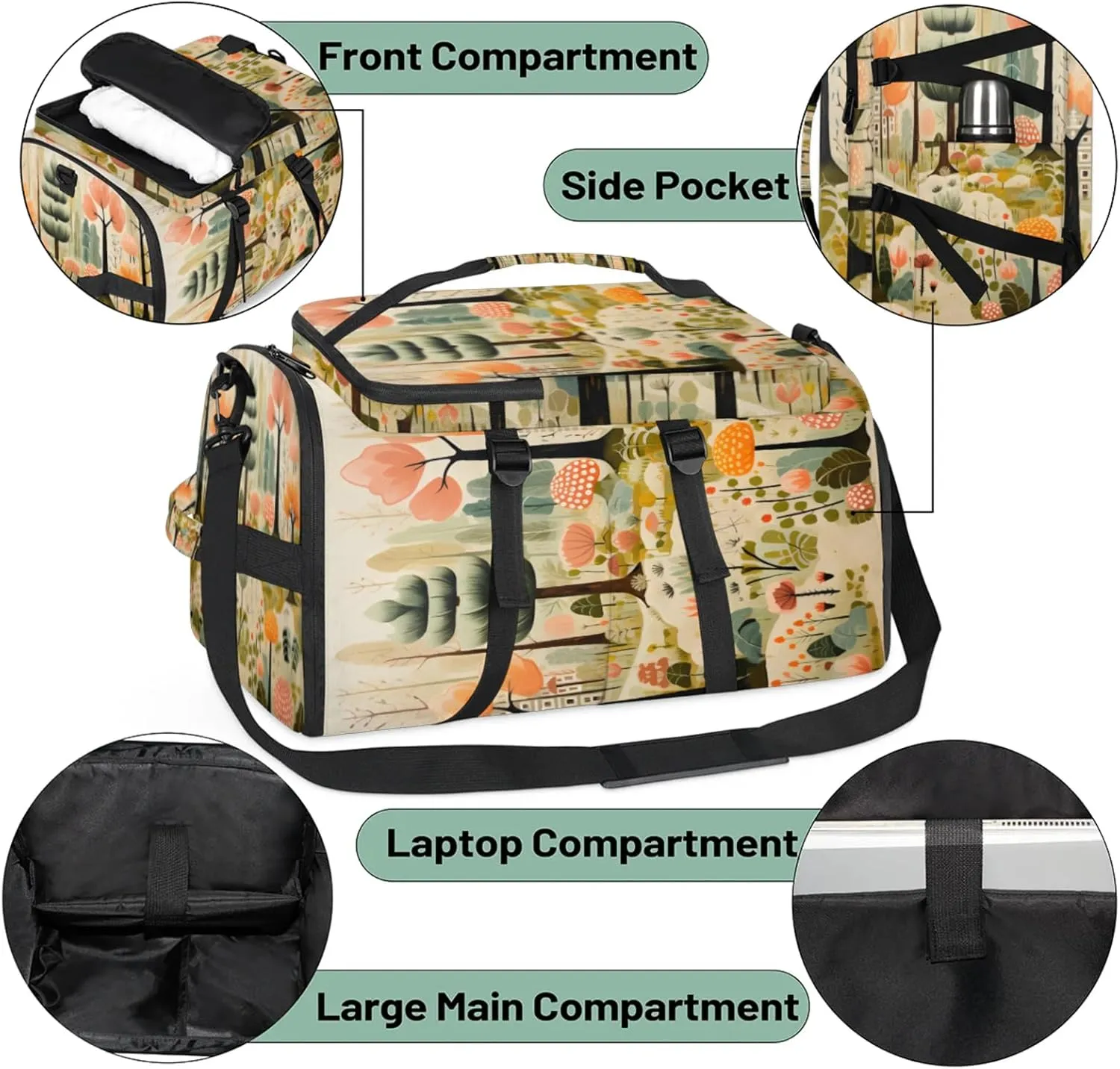 Tactical Sports Duffle Bag for Travel Waterproof Gym Bag with Shoe Compartment 48L Carry On Luggage for Men & Women 3-in-1 Durable Travel Luggage Forest Tree