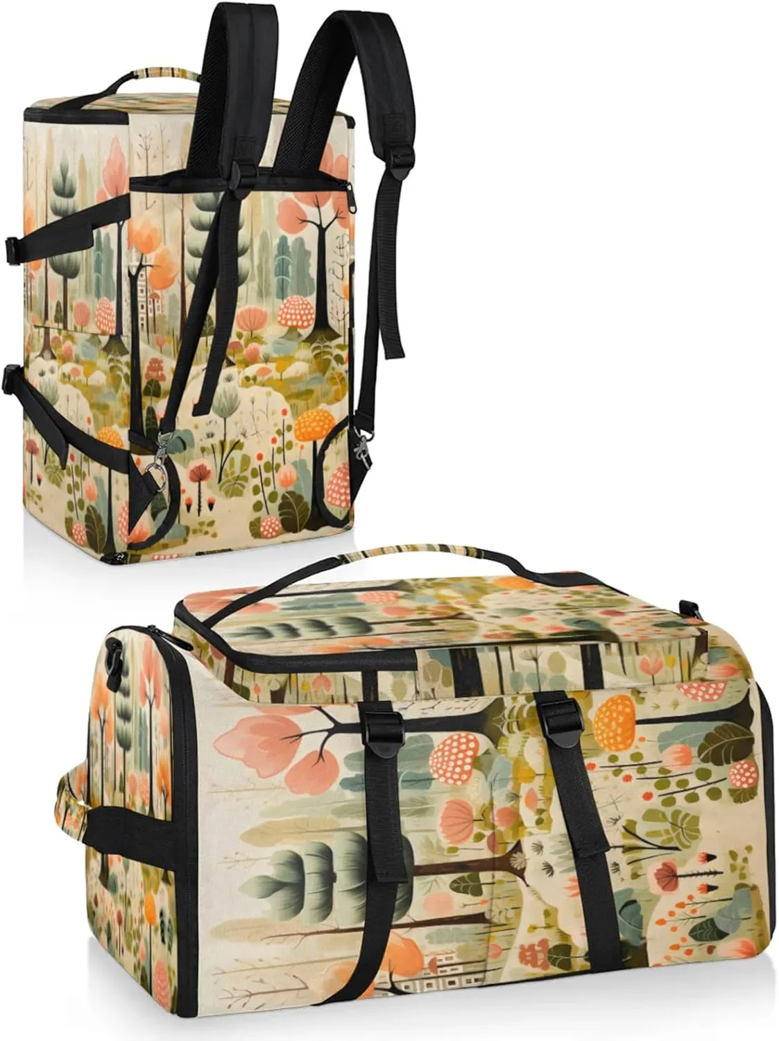 Tactical Sports Duffle Bag for Travel Waterproof Gym Bag with Shoe Compartment 48L Carry On Luggage for Men & Women 3-in-1 Durable Travel Luggage Forest Tree