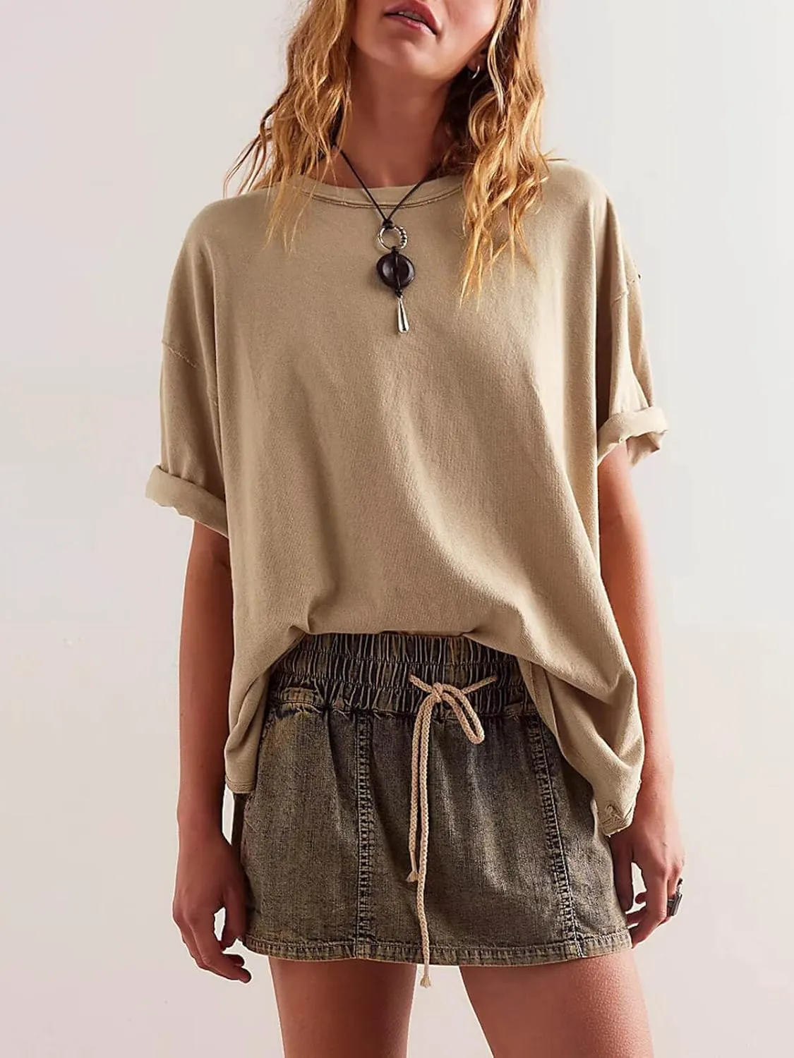 Tankaneo Womens Oversized Tshirts Summer Casual Short Sleeve Crew Neck T Shirt Loose Fit Side Slit Tee Tops