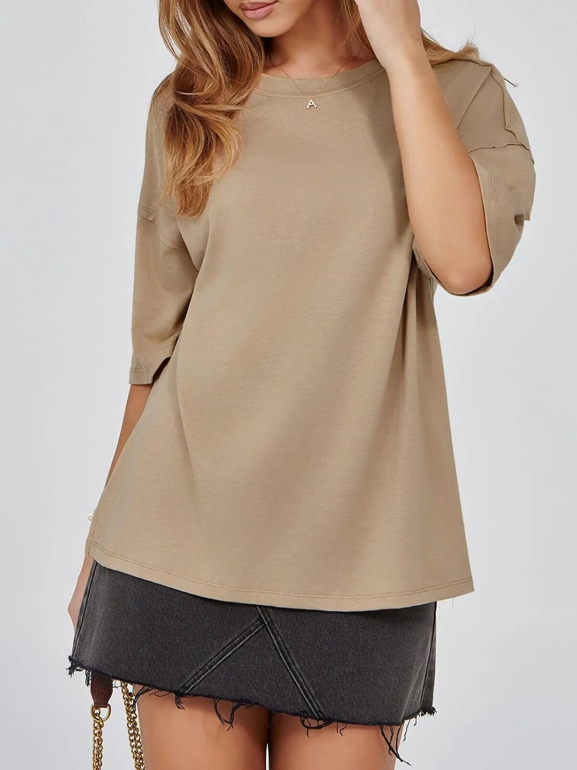 Tankaneo Womens Oversized Tshirts Summer Casual Short Sleeve Crew Neck T Shirt Loose Fit Side Slit Tee Tops