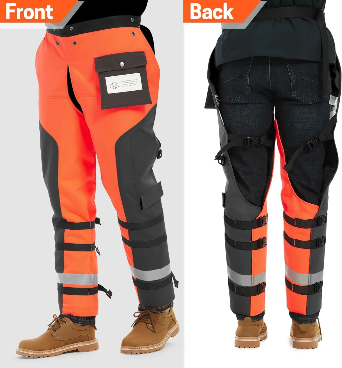 Technical Wrap Chainsaw Chaps by UL Class A 8 Layers Chainsaw Pants Apron Style Orange Black