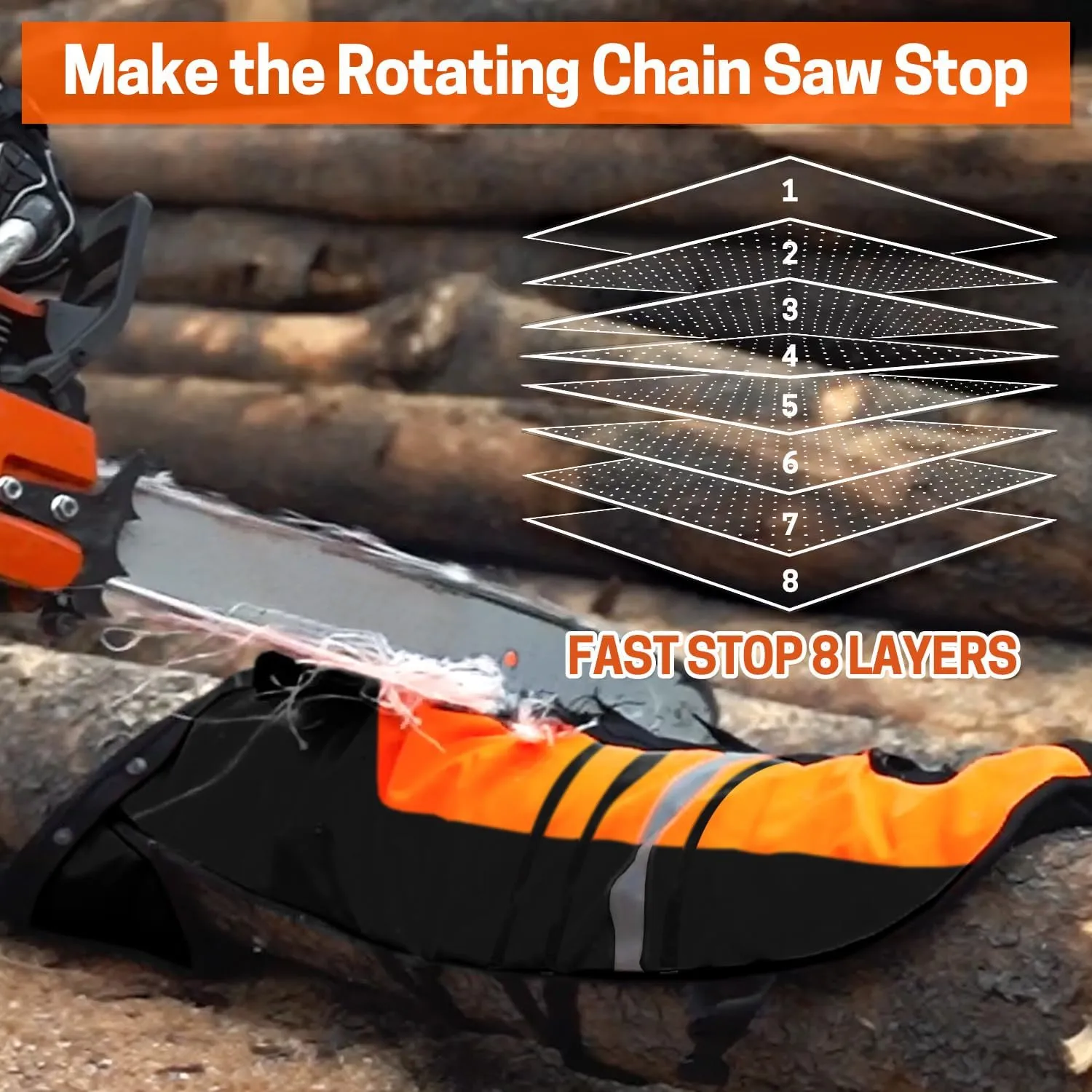Technical Wrap Chainsaw Chaps by UL Class A 8 Layers Chainsaw Pants Apron Style Orange Black