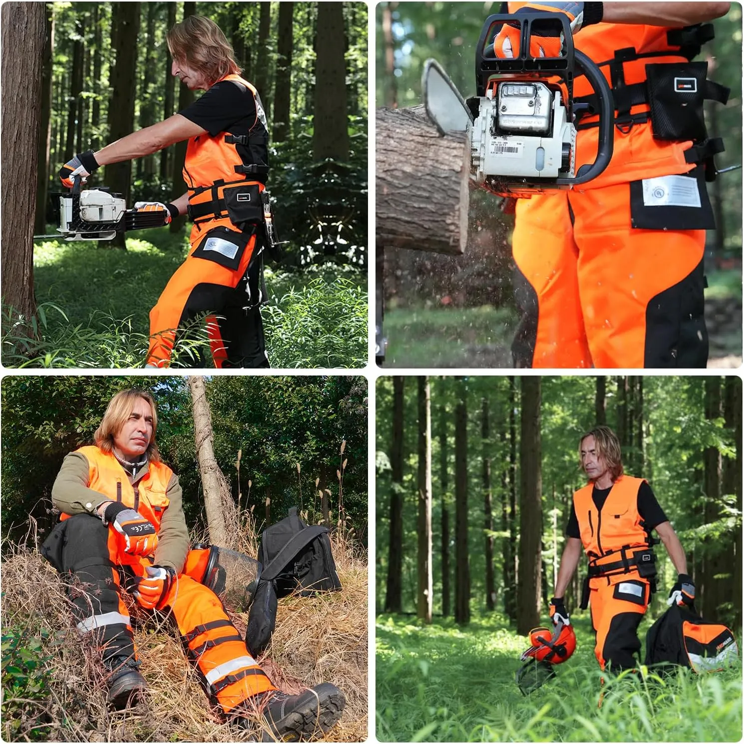 Technical Wrap Chainsaw Chaps by UL Class A 8 Layers Chainsaw Pants Apron Style Orange Black