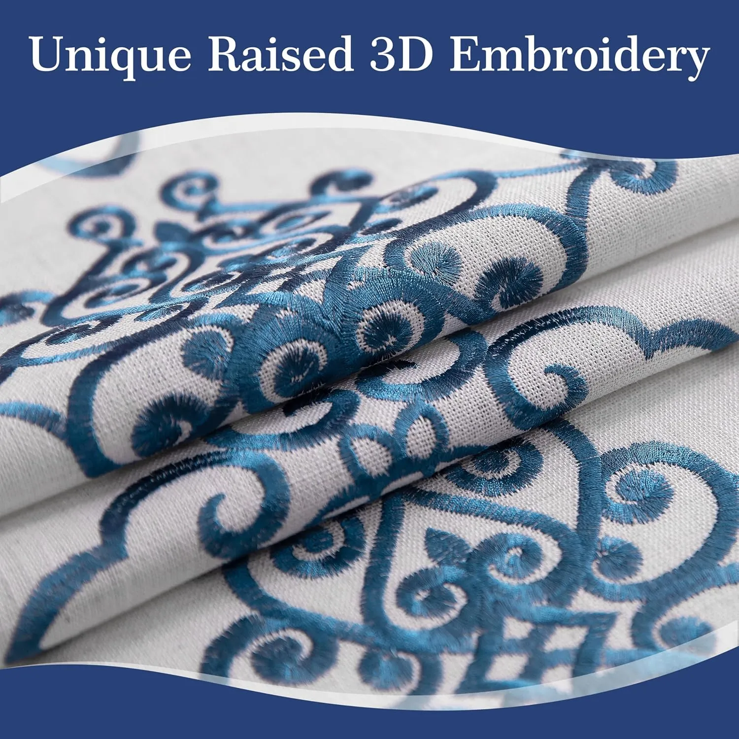 TEWENE Rectangle Tablecloth - Embroidery Linen Table Cloth, Wrinkle Free, Spring Blue Flower Pattern for Kitchen, Dinning, Outdoor (55''x120'', 10-12 Seats)