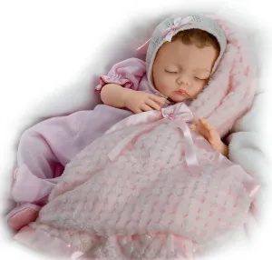 The Ashton-Drake Galleries Hand-Painted Lifelike Baby Doll with Rose Embroidered Longall, Knit Bonnet & Plush Blanket Accessory