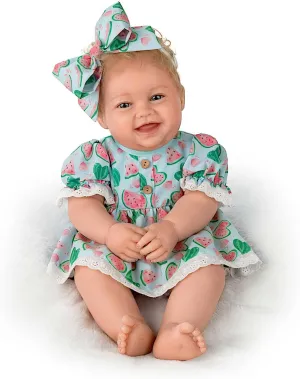 The Ashton-Drake Galleries Realistic Baby Doll with Custom Watermelon Print Puff Sleeve Top with Matching Shorts and Headband