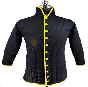 THE MEDIEVALS Medieval Thick Padded Half Length Full Sleeves Gambeson Coat Aketon Jacket Armor, Cotton Fabric
