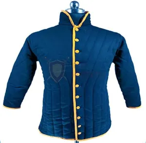 THE MEDIEVALS Medieval Thick Padded Half Length Full Sleeves Gambeson Coat Aketon Jacket Armor, Cotton Fabric