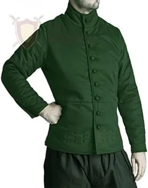 THE MEDIEVALS Medieval Thick Padded Half Length Full Sleeves Gambeson Coat Aketon Jacket Armor, Cotton Fabric