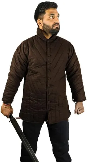 THE MEDIEVALS Medieval Thick Padded Half Length Full Sleeves Gambeson Coat with Lagging Aketon Armor, Cotton Fabric