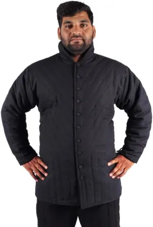 THE MEDIEVALS Medieval Thick Padded Half Length Full Sleeves Gambeson Coat with Lagging Aketon Armor, Cotton Fabric