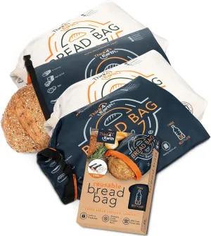 Think4Earth – (4 Pack) Cotton Linen Bread Bag Organic - Reusable bread bags for homemade bread gift giving - Bread Container for large Sourdough Loafs – Counter Top Cloth Bread Storage and Transport.