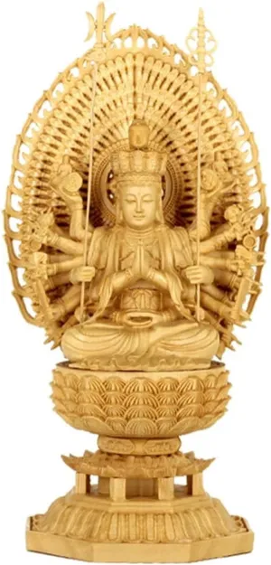 Thousand Hands Guan Yin Buddha Statue, Hand-Carved Solid Wood Kuan Yin Statue Home Office Zen Decor, Feng Shui Decor
