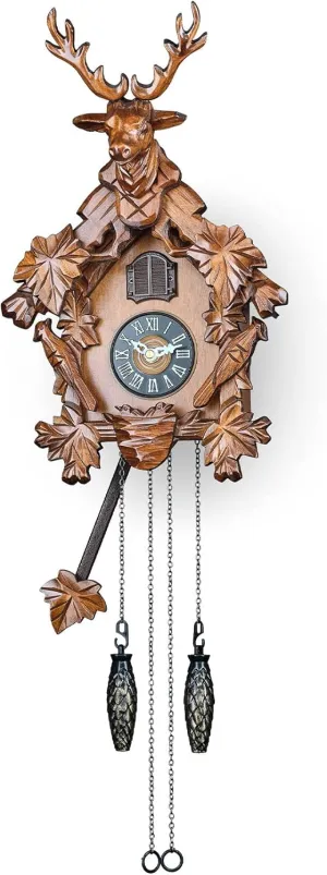 TIMEGEAR Cuckoo Clock with Automatic Night Mode, Quartz Movement and Carved Deer Head (Brown)