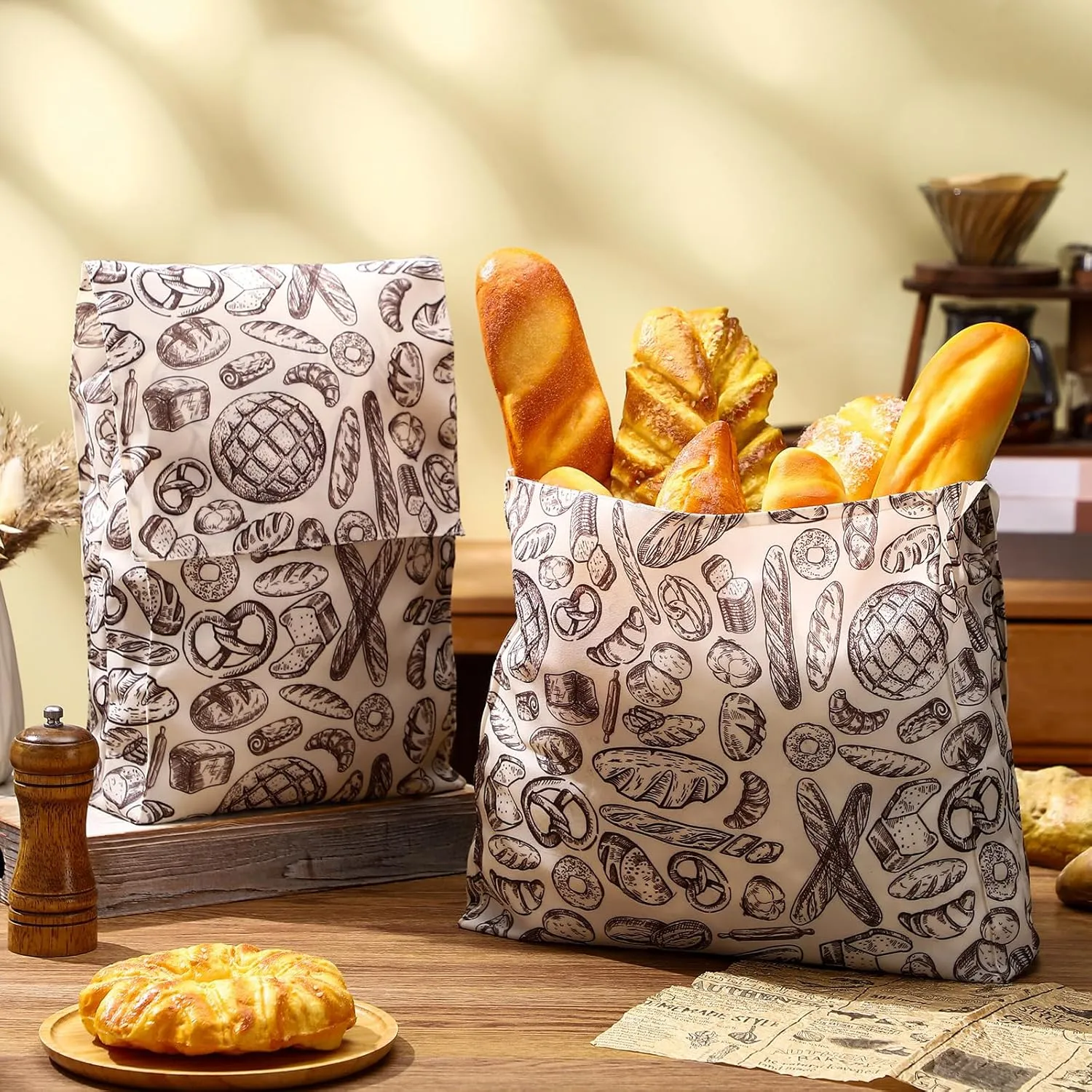 Tioncy 2 Sizes Beeswax Bread Bags for Sourdough Homemade Reusable Bread Bags Linen Storage Bag with Improved Beeswax Coating Food Wraps for Loaf Fresh Freezer Mother's Day Baker Gift(Linen)