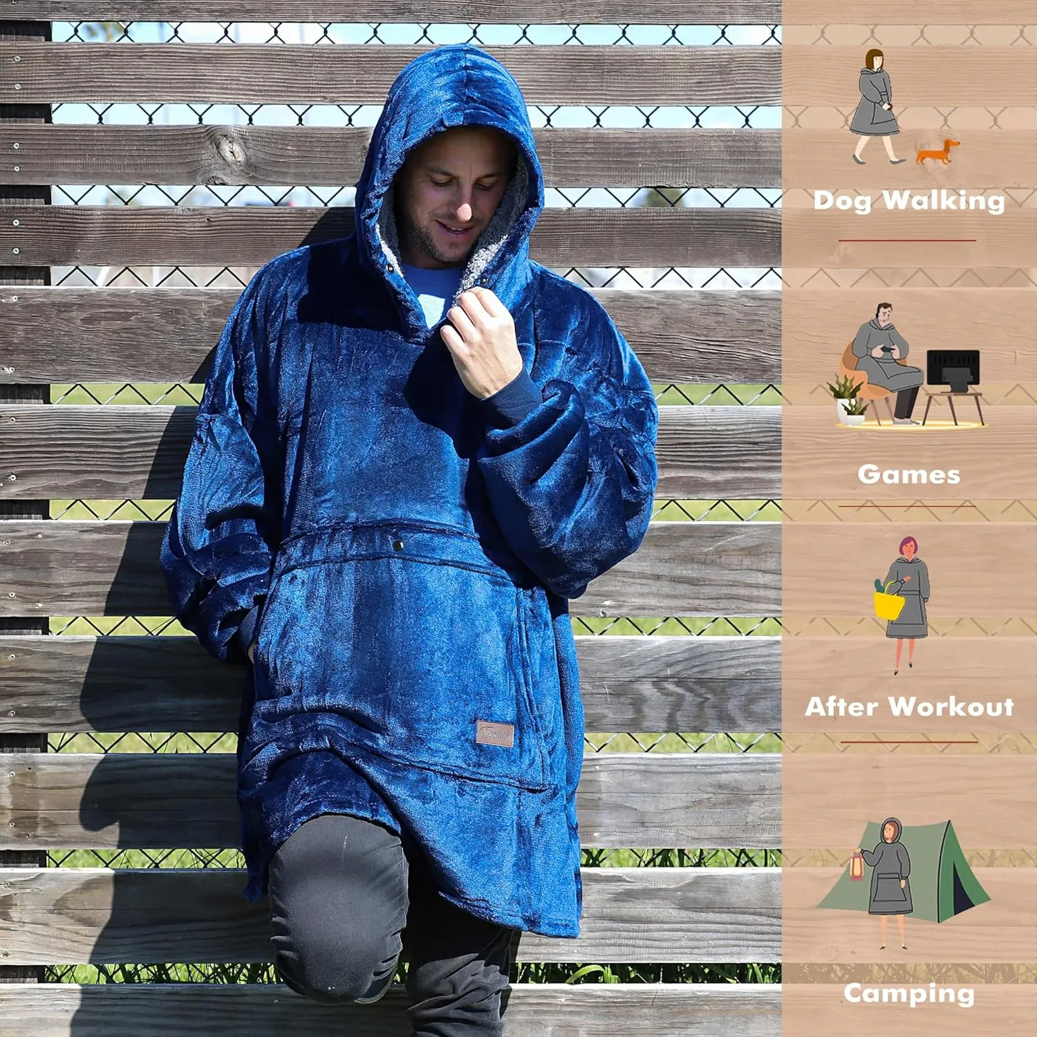 Tirrinia Oversized Hoodie Blanket Sweatshirt Comfortable Sherpa Giant Pullover Reversible Wearable Blankets for Adults Men Women Teenagers Kids Wife Girlfriend