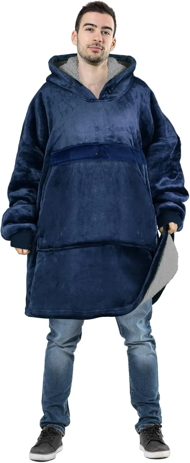 Tirrinia Oversized Hoodie Blanket Sweatshirt Comfortable Sherpa Giant Pullover Reversible Wearable Blankets for Adults Men Women Teenagers Kids Wife Girlfriend