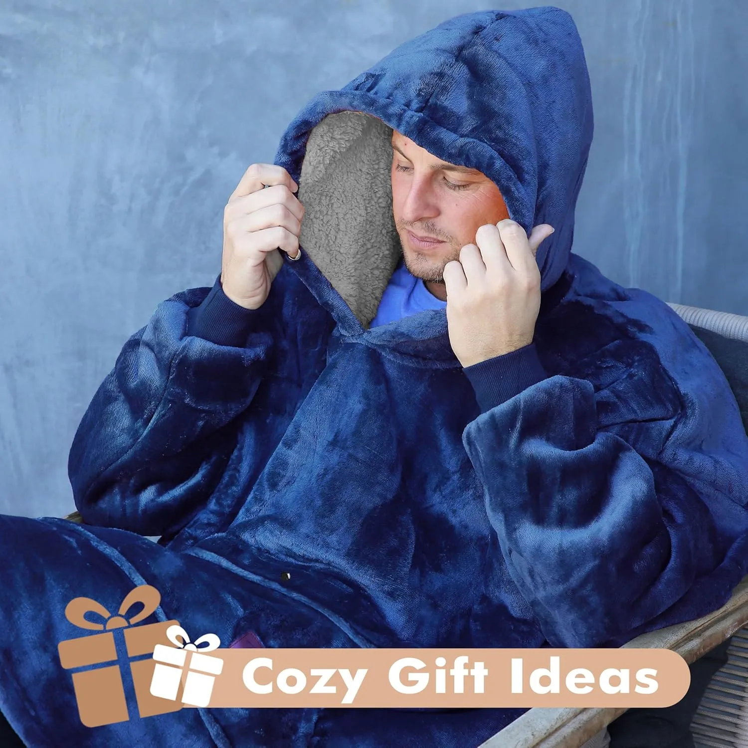 Tirrinia Oversized Hoodie Blanket Sweatshirt Comfortable Sherpa Giant Pullover Reversible Wearable Blankets for Adults Men Women Teenagers Kids Wife Girlfriend