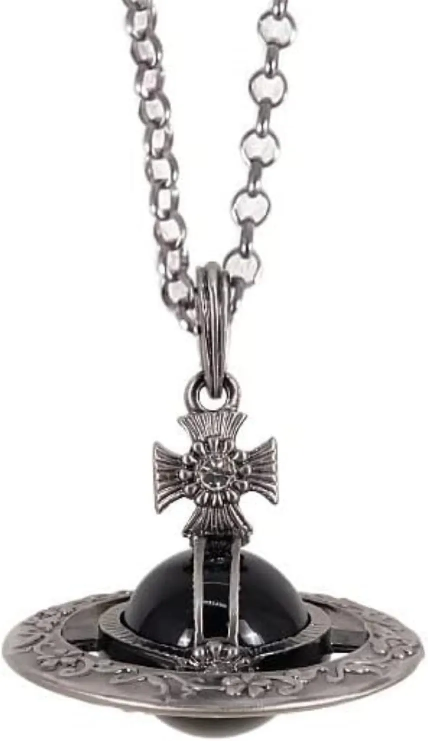 Titanium Steel Saturn Necklace Punk Vintage Carved Cool Obsidian Planet Pendant Jewelry Statement Fashion Accessories