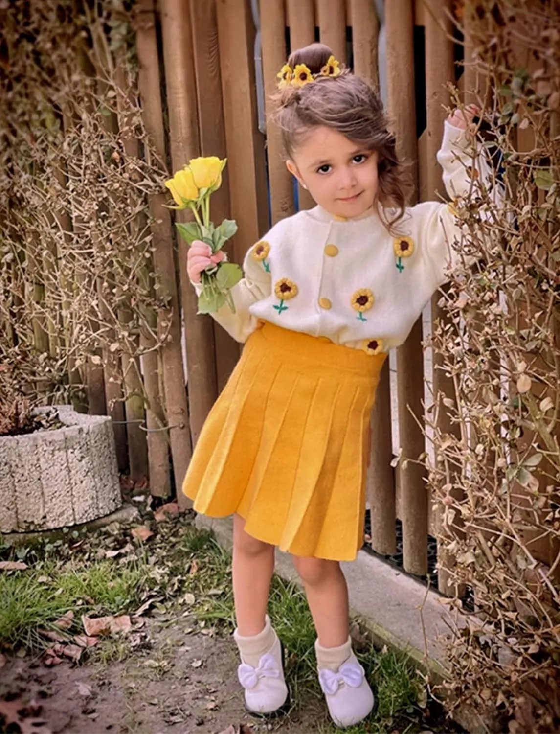 Toddler Baby Girls Fall Outfits Long Sleeve Knitted Sweater Tops Pleated Mini Skirt Set Autumn Winter Clothes Set