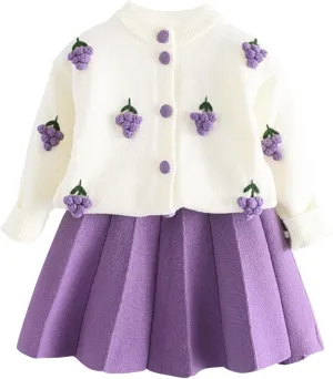 Toddler Baby Girls Fall Outfits Long Sleeve Knitted Sweater Tops Pleated Mini Skirt Set Autumn Winter Clothes Set