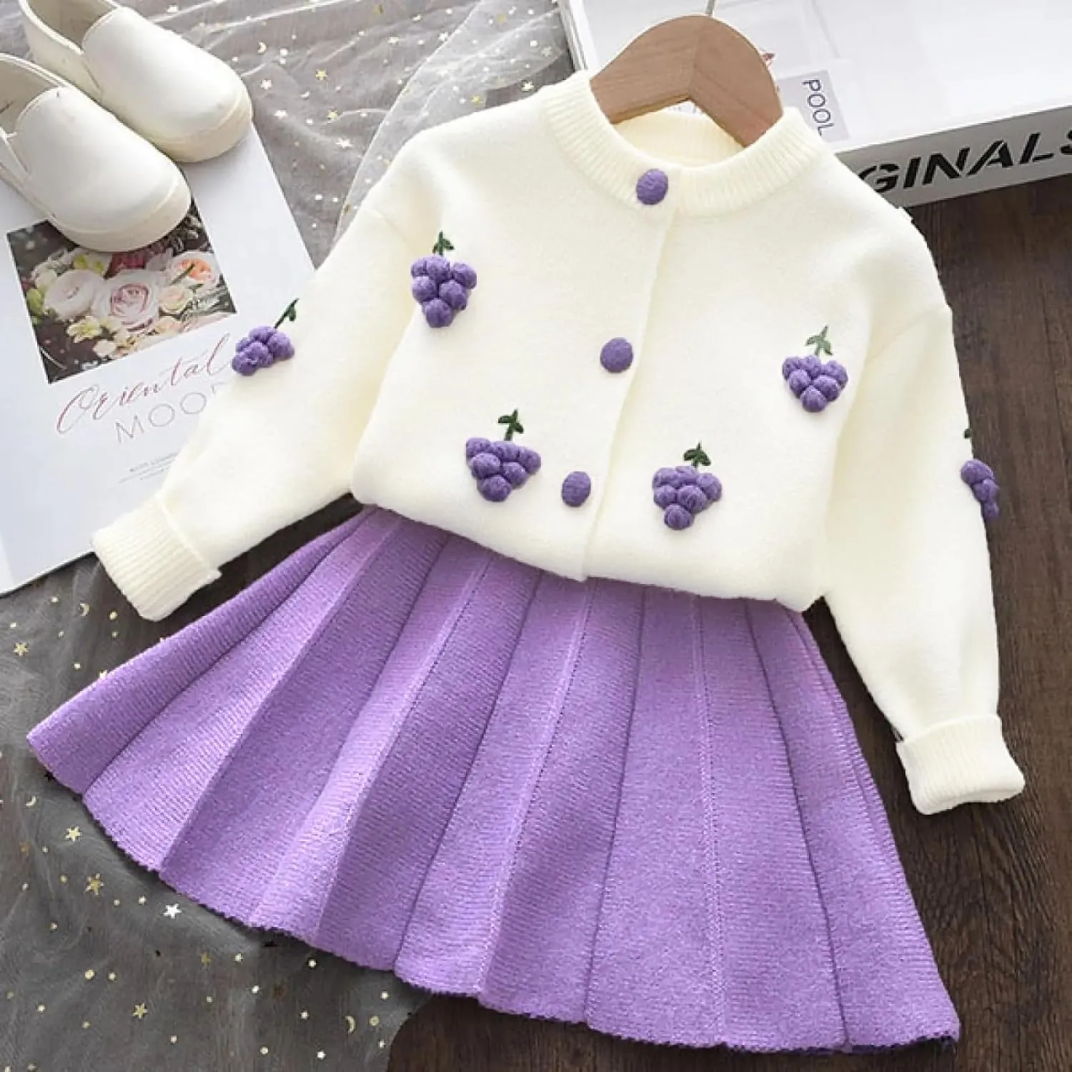 Toddler Baby Girls Fall Outfits Long Sleeve Knitted Sweater Tops Pleated Mini Skirt Set Autumn Winter Clothes Set