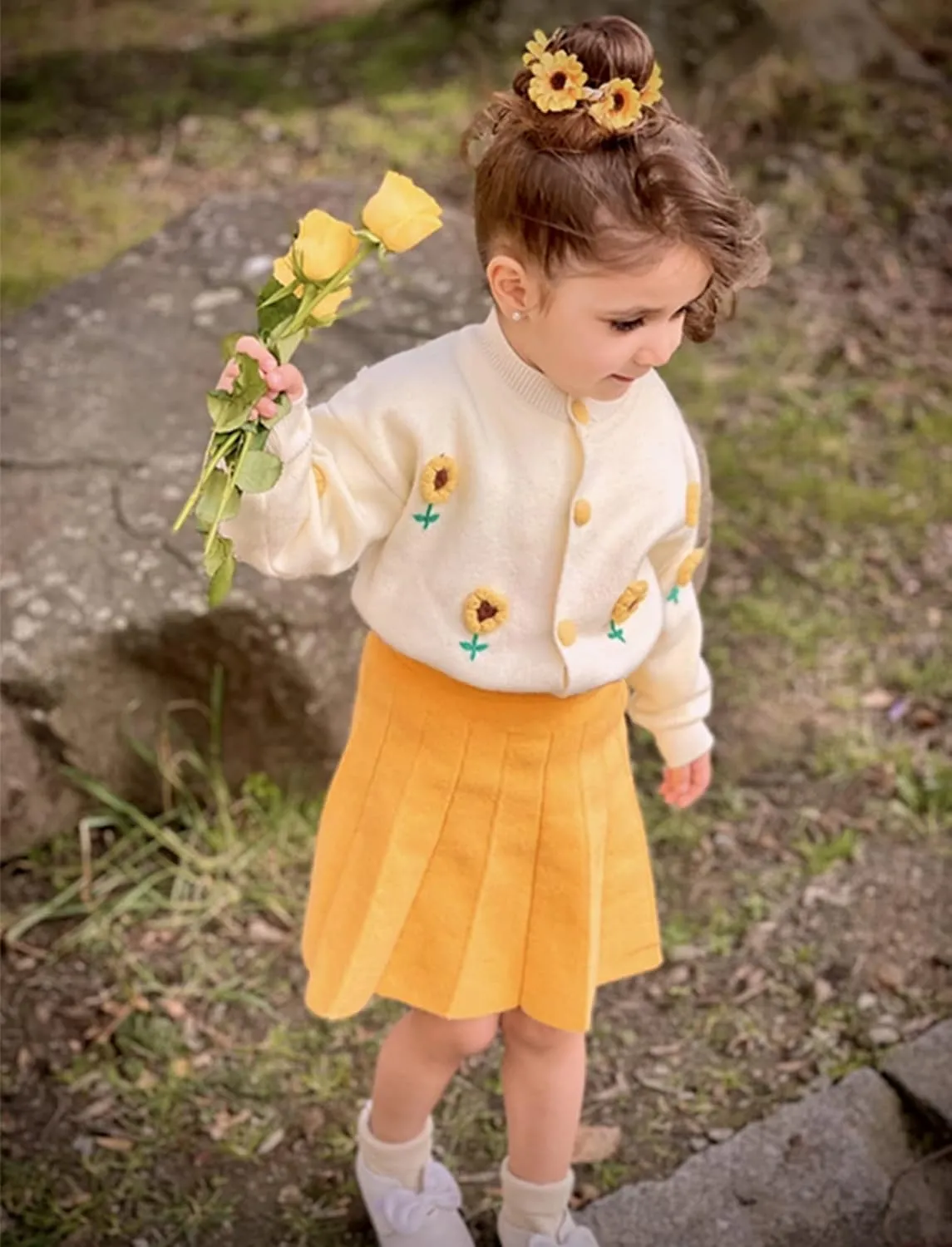 Toddler Baby Girls Fall Outfits Long Sleeve Knitted Sweater Tops Pleated Mini Skirt Set Autumn Winter Clothes Set
