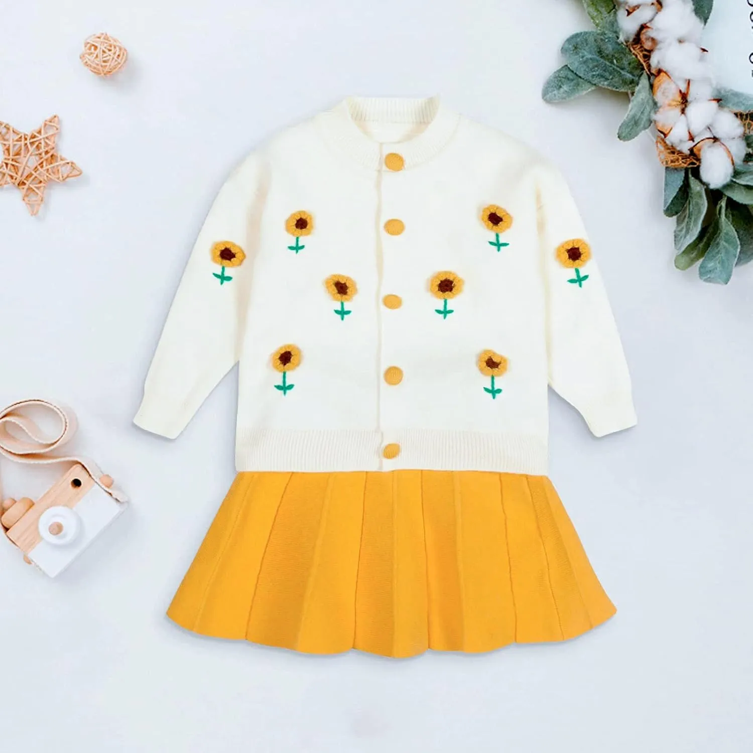 Toddler Baby Girls Fall Outfits Long Sleeve Knitted Sweater Tops Pleated Mini Skirt Set Autumn Winter Clothes Set
