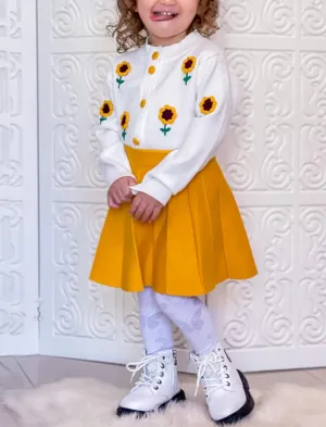 Toddler Baby Girls Fall Outfits Long Sleeve Knitted Sweater Tops Pleated Mini Skirt Set Autumn Winter Clothes Set