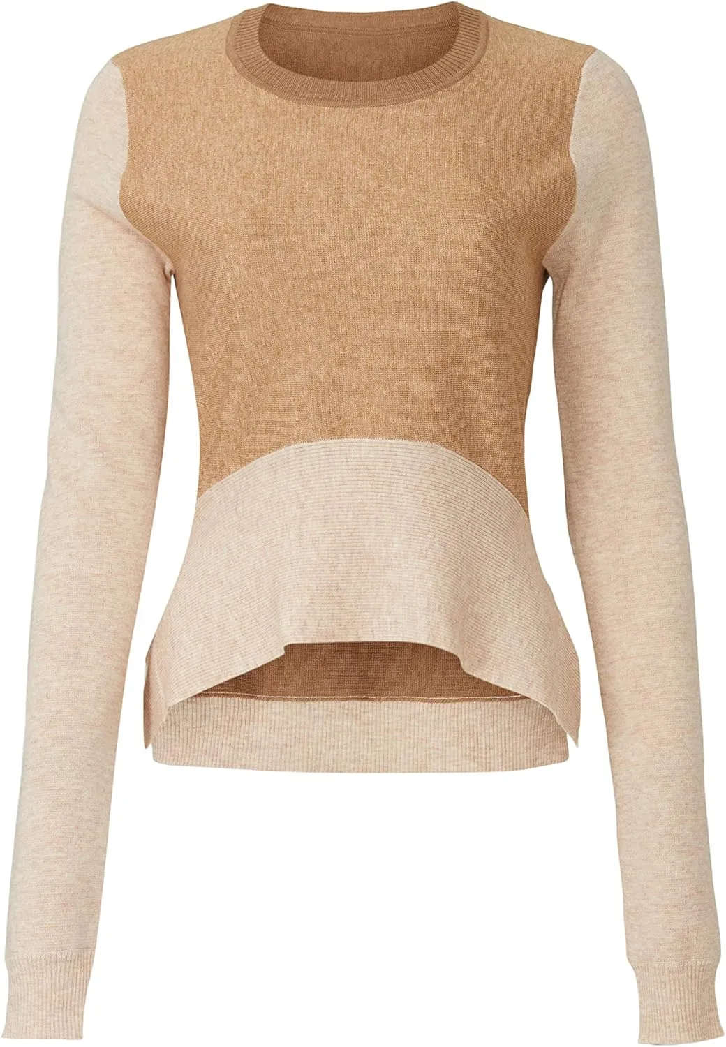 TOME Collective Beige Women's Petite Fitted Colorblock Peplum Crew Neck Sweater
