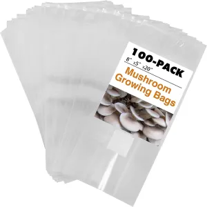TonGass 100-Pack Autoclavable Mushroom Growing Bag Bulk with Microporous Filter Patchs - Large 8"x5"x20" Extra Thick 80 Micron (=3 Mil)| Mushroom Cultivation Spawn Supply Myco Bag Bulk Substrate Bags