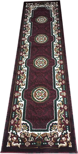 Traditional Runner Persian Area Rug Burgundy & Green Design D123 (2 Feet X 7 Feet)