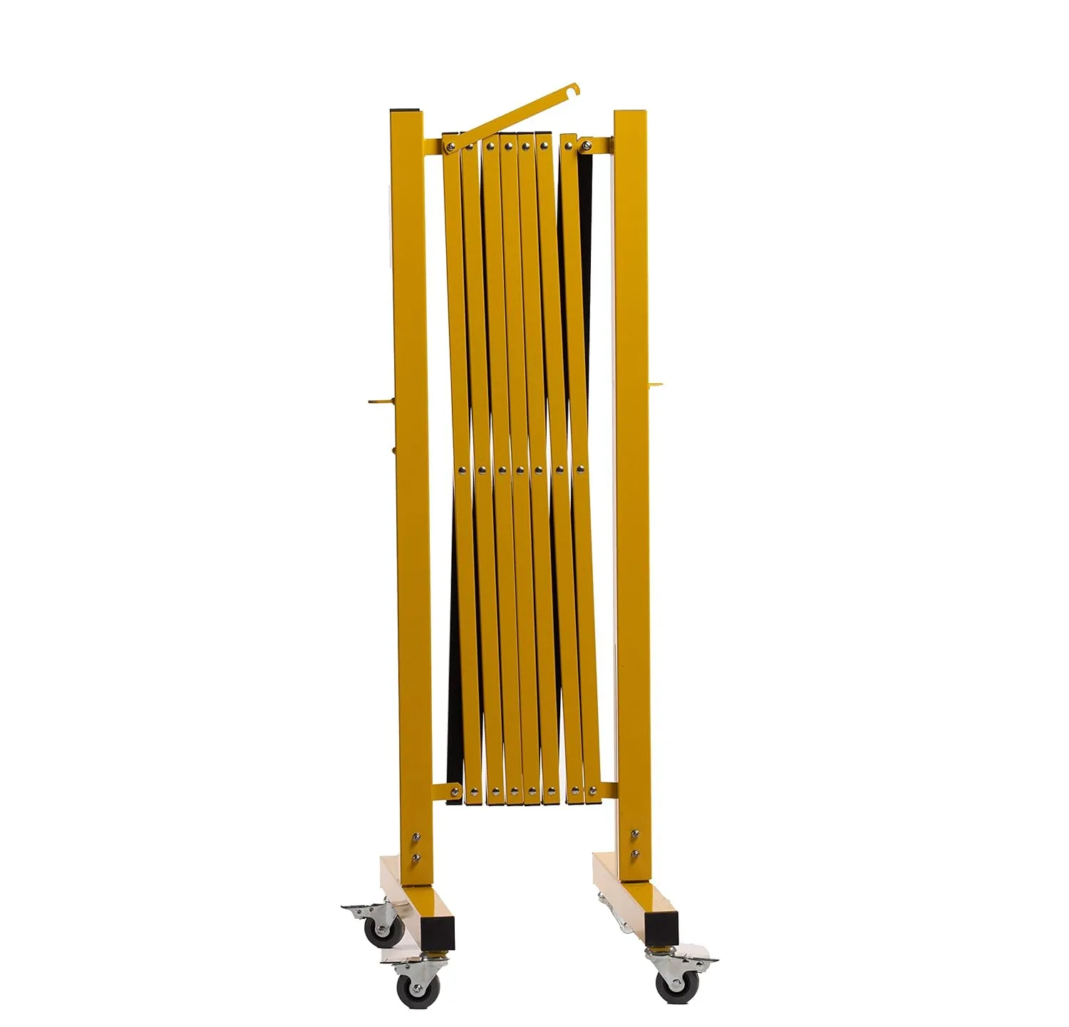 Trafford Industrial Expandable Metal Barricade, 11 Feet, Yellow and Black, Mobile Safety Barrier Gate, Retractable Traffic Fence