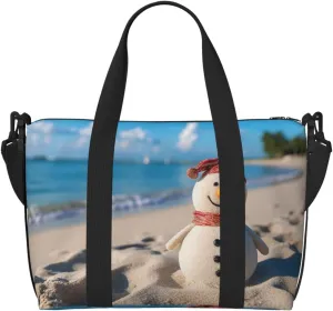 Travel Duffel Bag for Women Men Weekender Bags Sports Gym Bag Sand Snowman on Beach Travel Bag Carry on Overnight Bag Waterproof Luggage Bag with Shoulder Strap