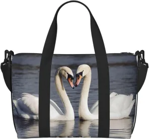 Travel Duffel Bags Personal Item Bag Carry On Luggage Bag Training Handbag Lightweight Waterproof Sports Gym Bag Romantic White Swan Weekender Bag for Women Men, Black, One Size, Travel Duffle