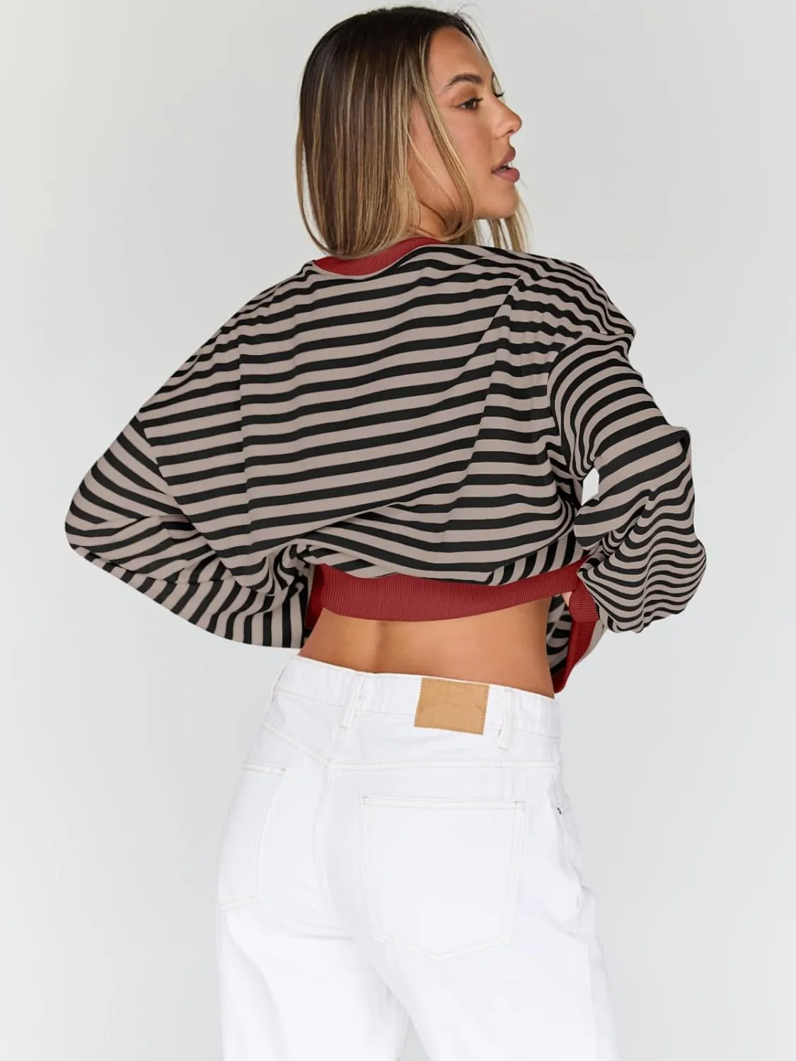 Trendy Queen Oversized Sweatshirt for Women 2025 Summer Crewneck Striped Long Sleeve Shirts Hoodies Cute Top Y2K Outfits