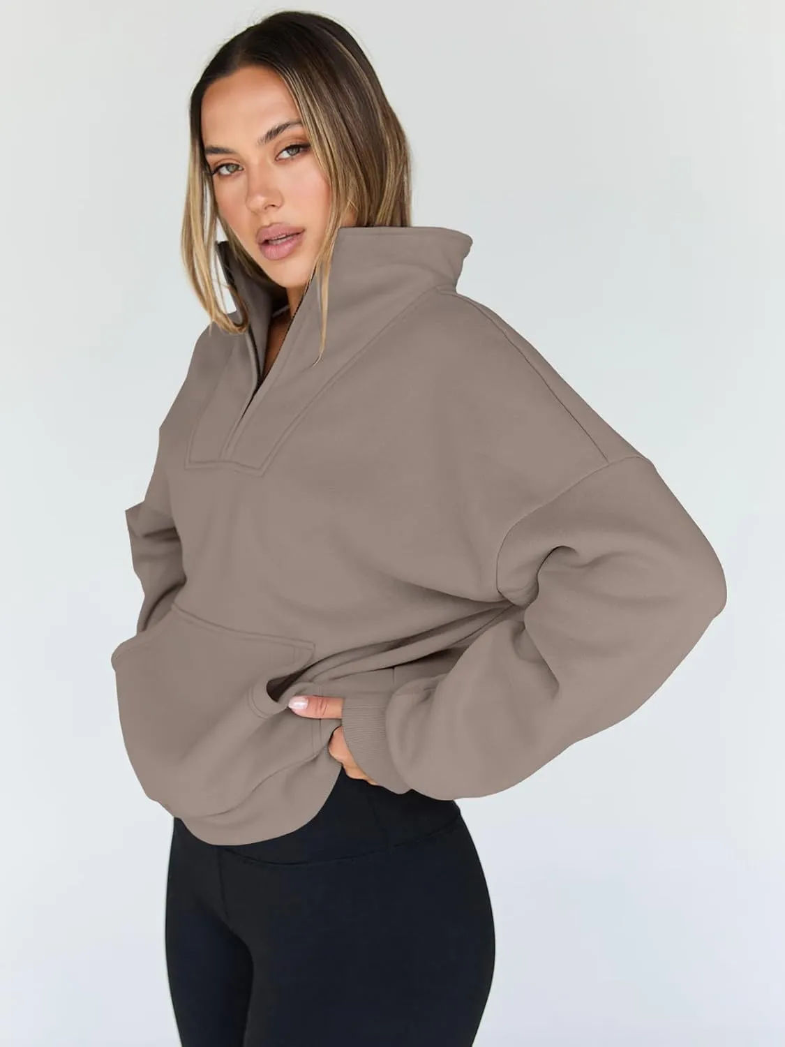 Trendy Queen Sweatshirts Quarter Half Zip Pullover Oversized Hoodies Sweaters Comfy Fall Outfits 2025 Y2K Winter Clothes