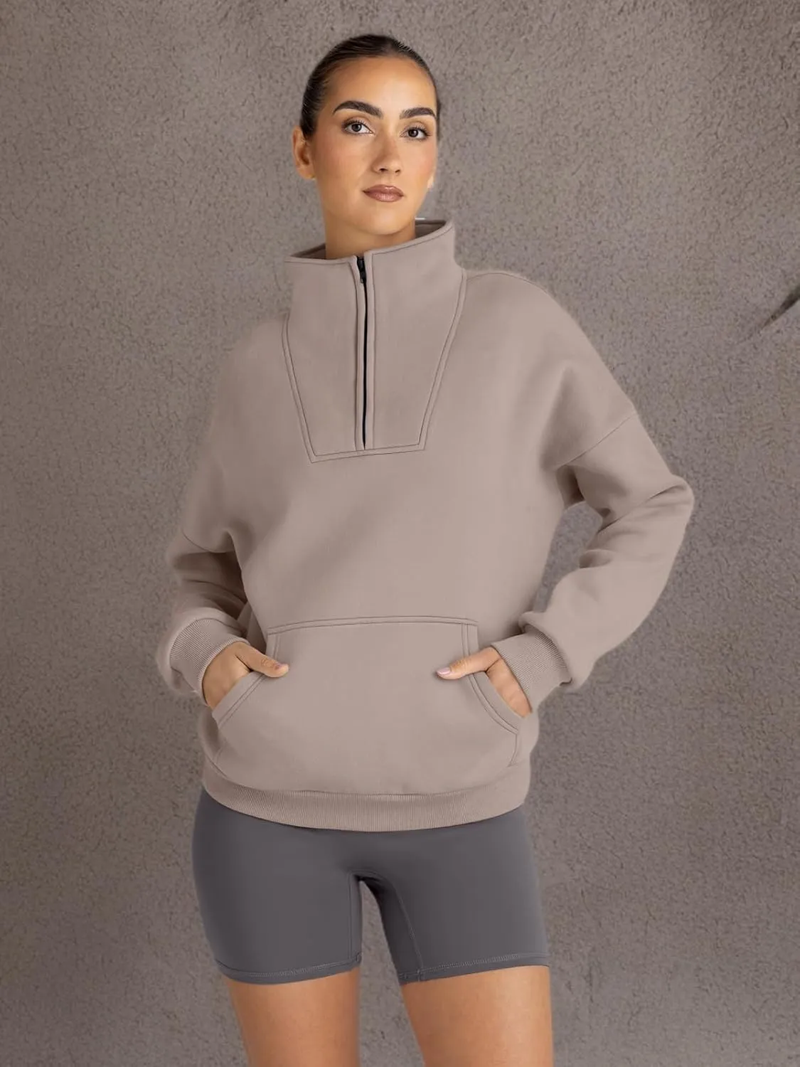 Trendy Queen Sweatshirts Quarter Half Zip Pullover Oversized Hoodies Sweaters Comfy Fall Outfits 2025 Y2K Winter Clothes