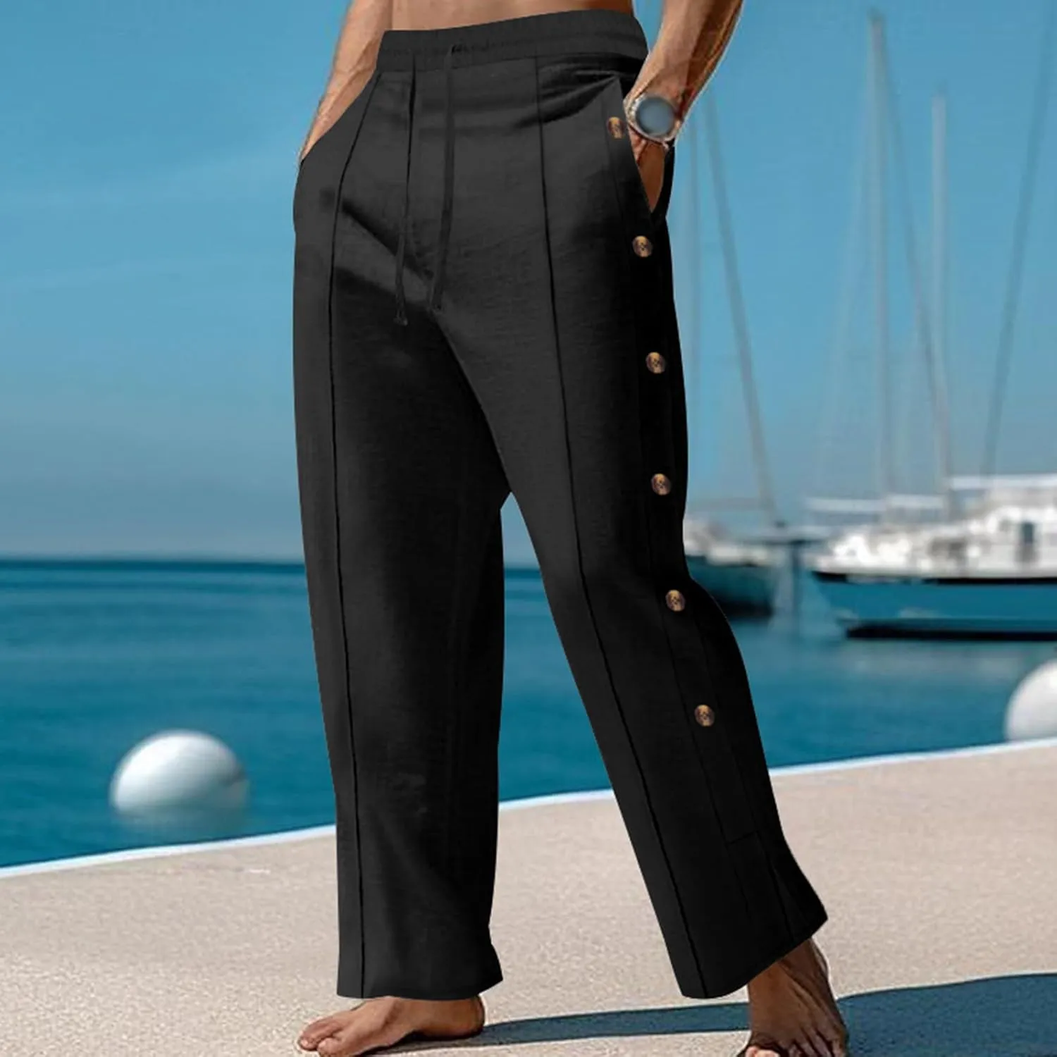 Trousers Pants for Mens Fall Summer Loose Fit Ruched Straight Leg Basic Long Leg Trousers Pants Man 2025