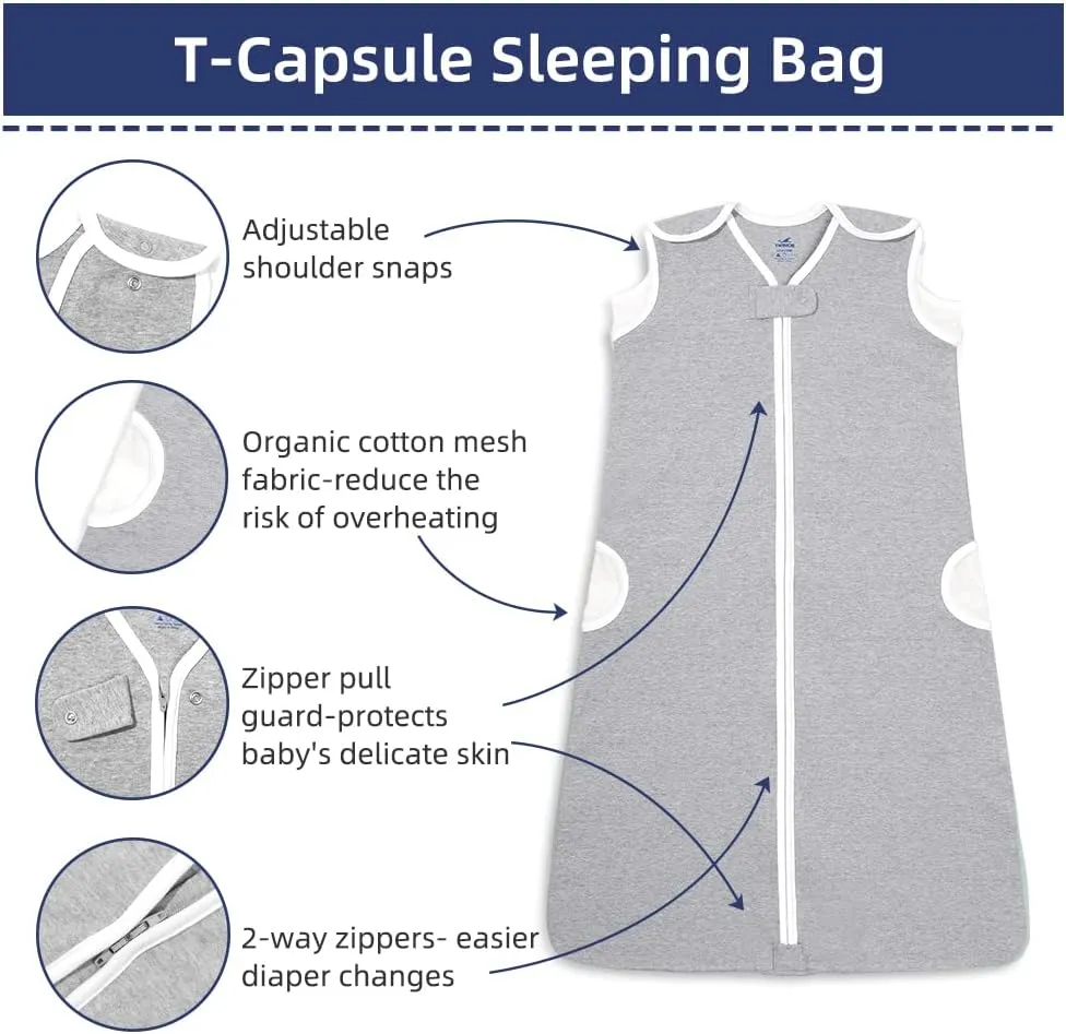 TWINOR Breathable Reduce Suffocation Risk Baby Wearable Blanket, Sleeping Bag with 2-Way Zipper, Tog 0.5 Soft Sack