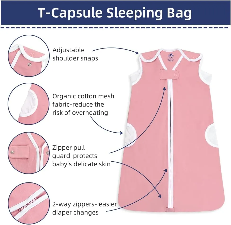 TWINOR Breathable Reduce Suffocation Risk Baby Wearable Blanket, Sleeping Bag with 2-Way Zipper, Tog 0.5 Soft Sack